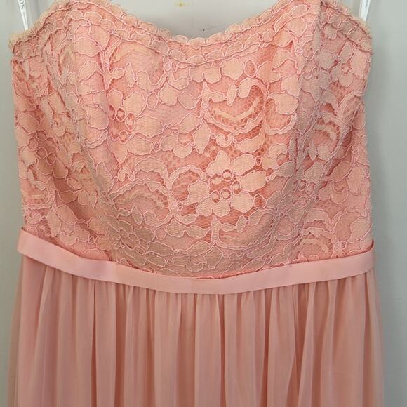 David's Bridal Bellini Lace and Mesh Long Strapless Dress - Picture 5 of 9